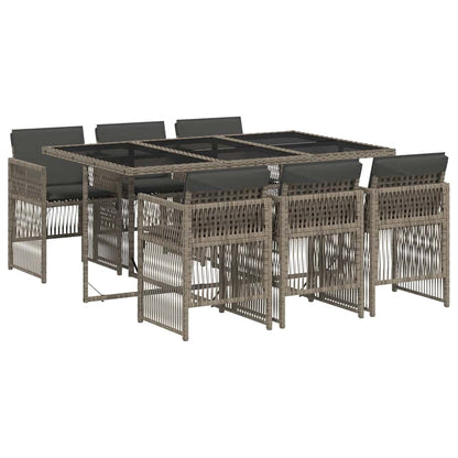vidaXL 7 Piece Garden Dining Set with Cushions Grey Poly Rattan 2