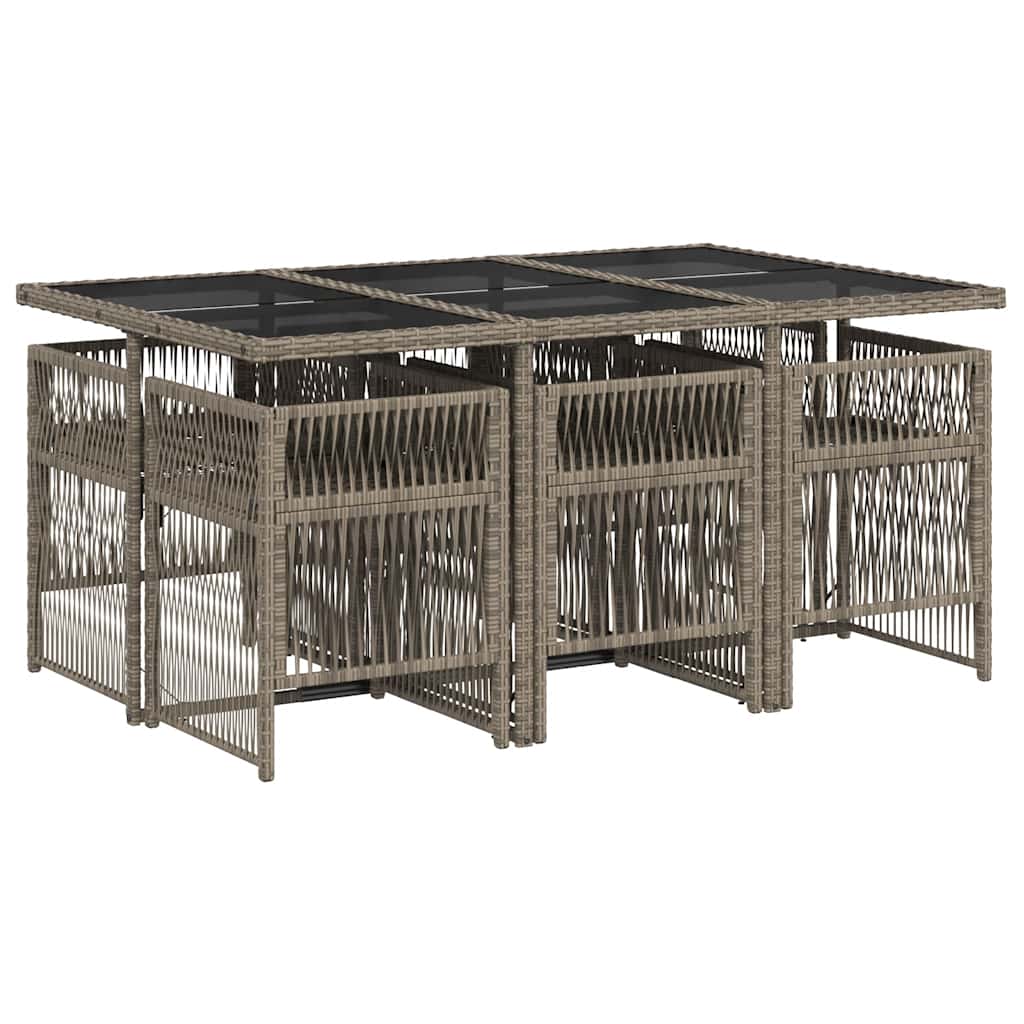 vidaXL 7 Piece Garden Dining Set with Cushions Grey Poly Rattan 5