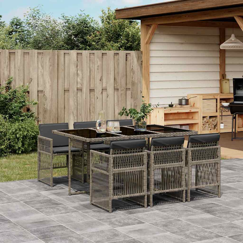 vidaXL 7 Piece Garden Dining Set with Cushions Grey Poly Rattan 1