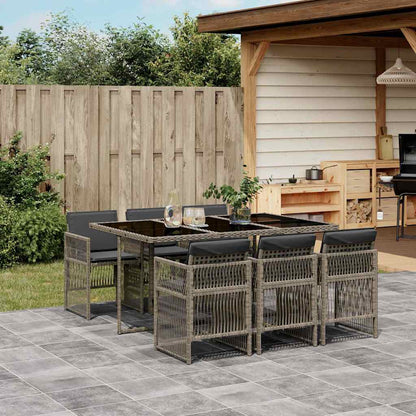 vidaXL 7 Piece Garden Dining Set with Cushions Grey Poly Rattan 1