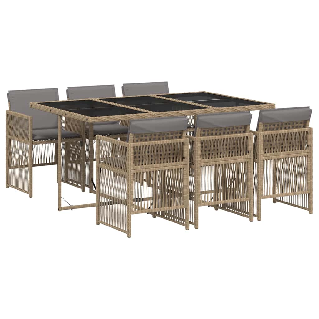 vidaXL 7 Piece Garden Dining Set with Cushions Mix Beige Poly Rattan 2