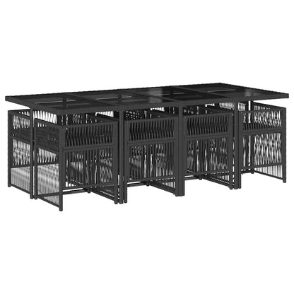9 Piece Garden Dining Set with Cushions Poly Rattan Glass 8 pcs Black and cream