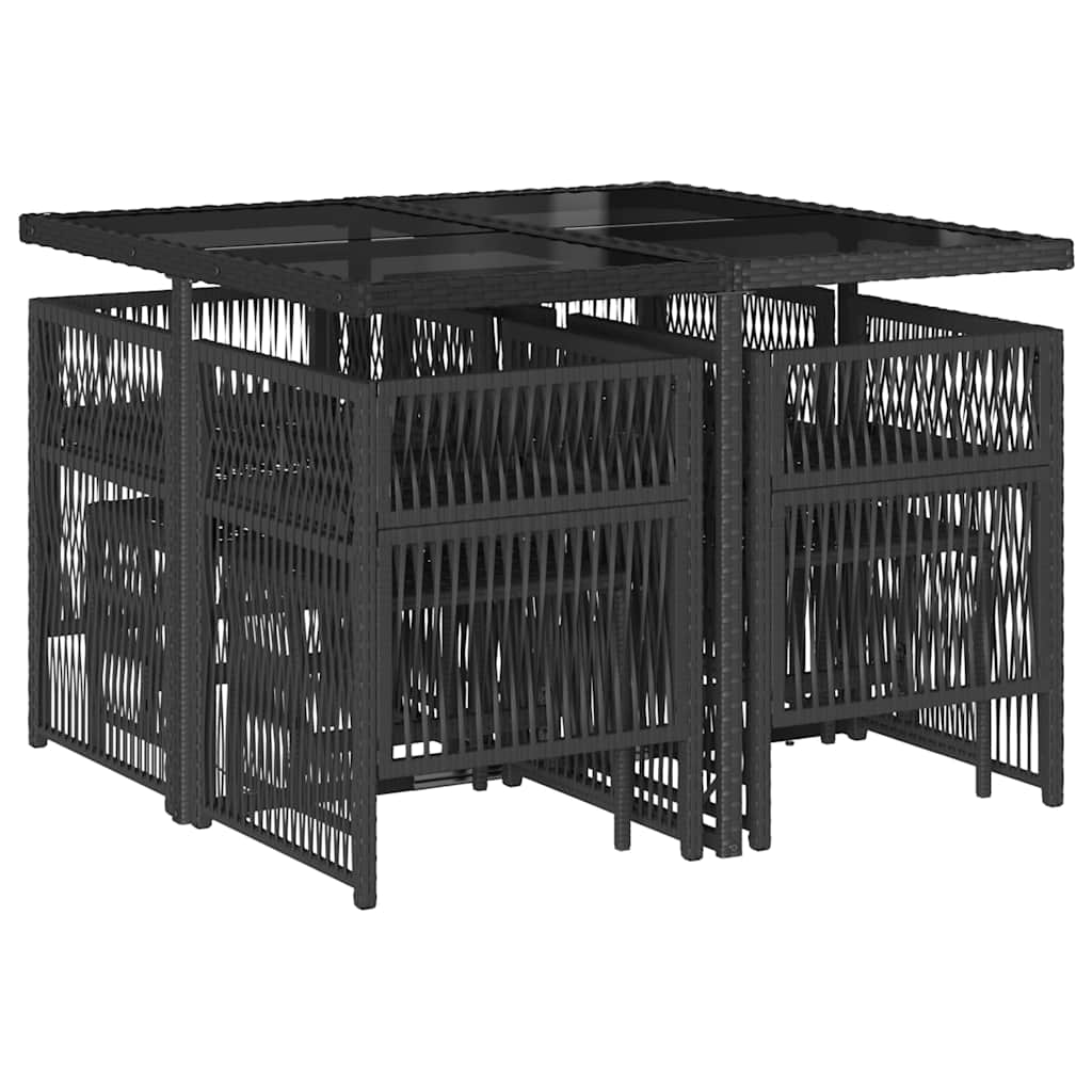 vidaXL 9 Piece Garden Dining Set with Cushions Black Poly Rattan 3