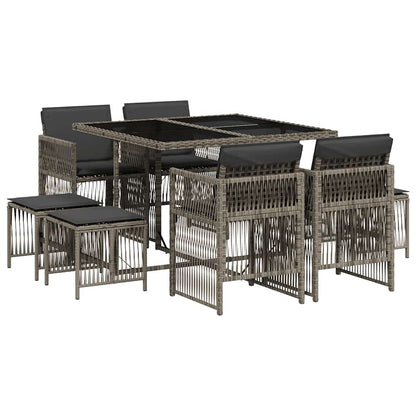 vidaXL 9 Piece Garden Dining Set with Cushions Grey Poly Rattan 2