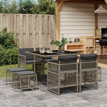 vidaXL 9 Piece Garden Dining Set with Cushions Grey Poly Rattan 1
