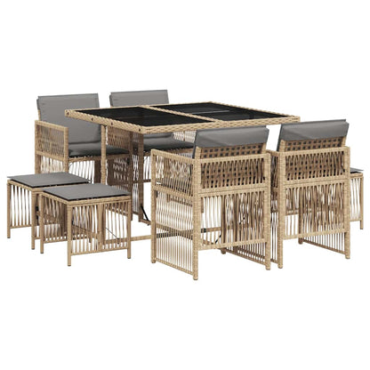 vidaXL 9 Piece Garden Dining Set with Cushions Mix Beige Poly Rattan 2