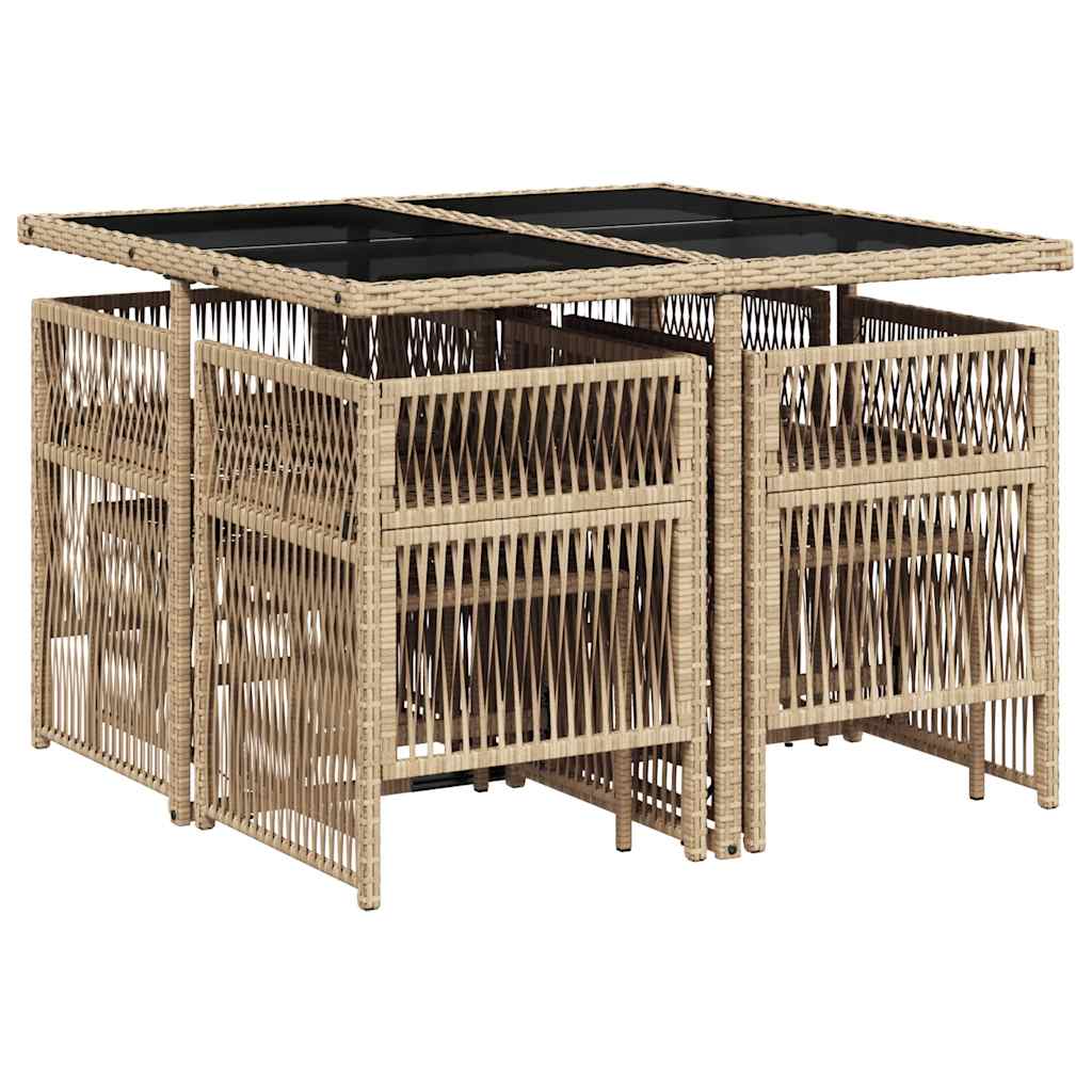 vidaXL 9 Piece Garden Dining Set with Cushions Mix Beige Poly Rattan 5