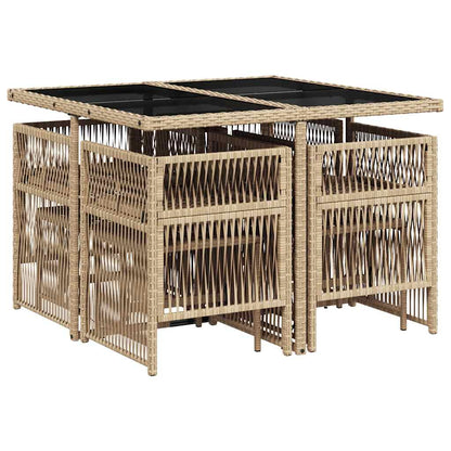 vidaXL 9 Piece Garden Dining Set with Cushions Mix Beige Poly Rattan 5