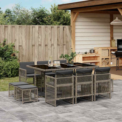 11 Piece Garden Dining Set with Cushions Poly Rattan Glass 10 pcs Grey