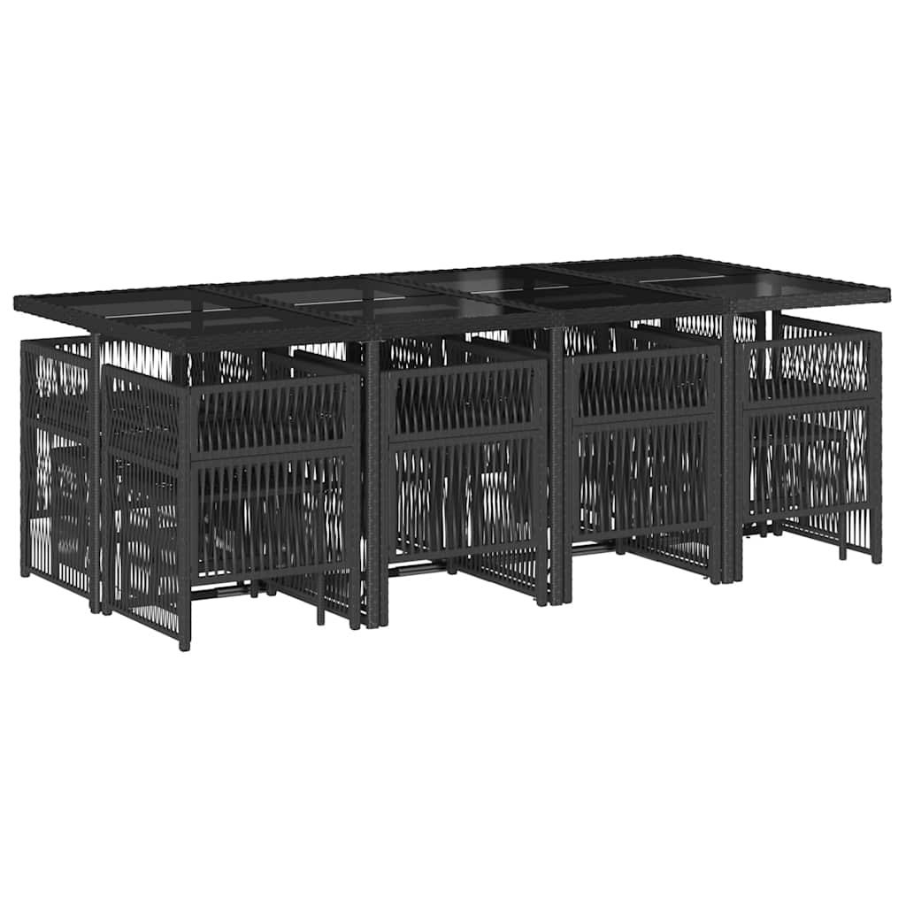 13 Piece Garden Dining Set with Cushions Poly Rattan Glass 12 pcs Black and cream