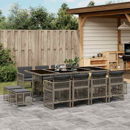 13 Piece Garden Dining Set with Cushions Poly Rattan Glass 12 pcs Grey