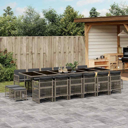 17 Piece Garden Dining Set with Cushions Poly Rattan Glass 16 pcs Grey
