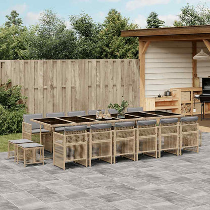 17 Piece Garden Dining Set with Cushions Poly Rattan Glass 16 pcs Mix beige