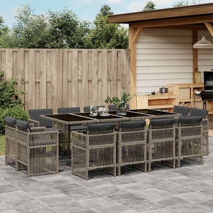 13 Piece Garden Dining Set with Cushions Poly Rattan Glass 12 pcs Grey