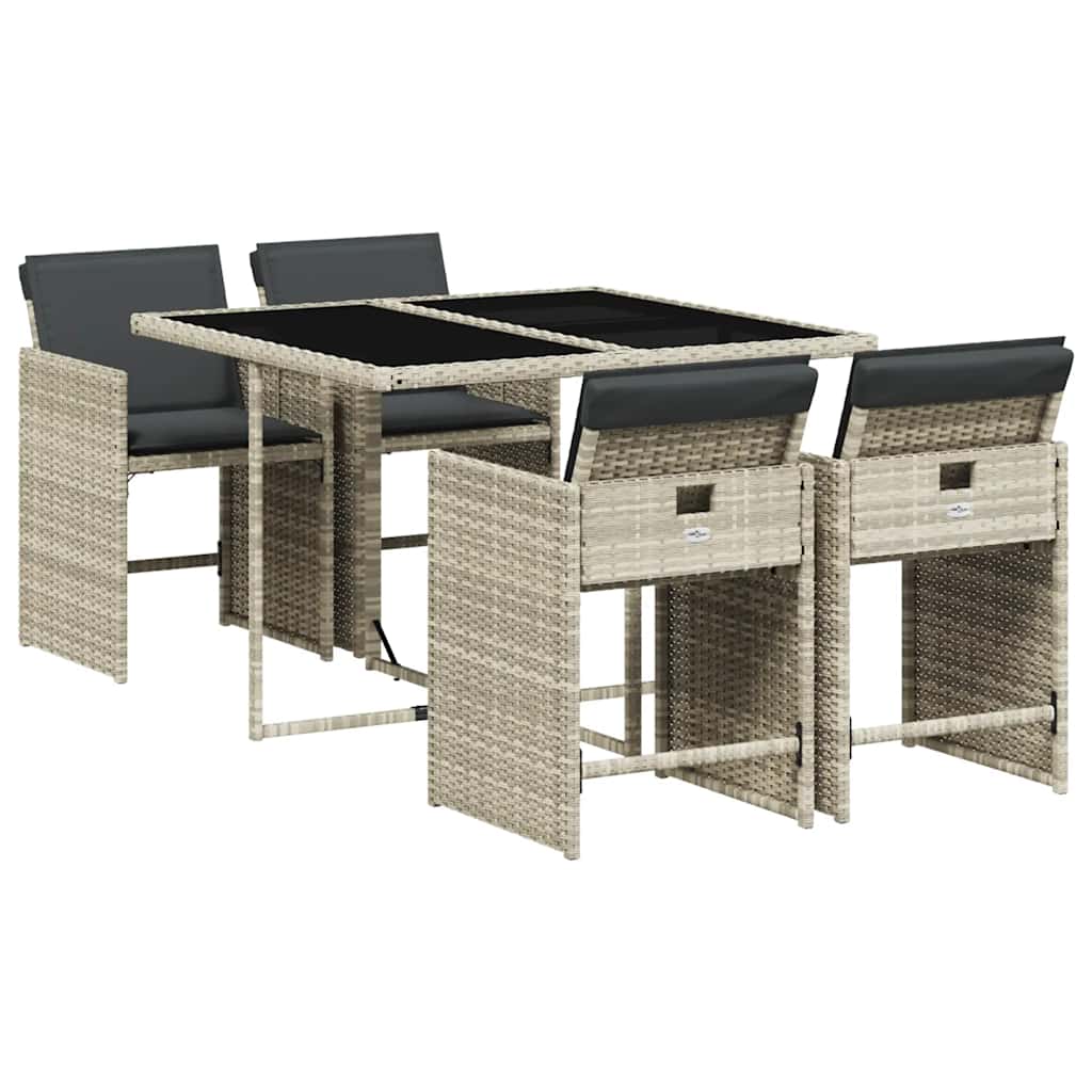 vidaXL 5 Piece Garden Dining Set with Cushions Light Grey Poly Rattan 2