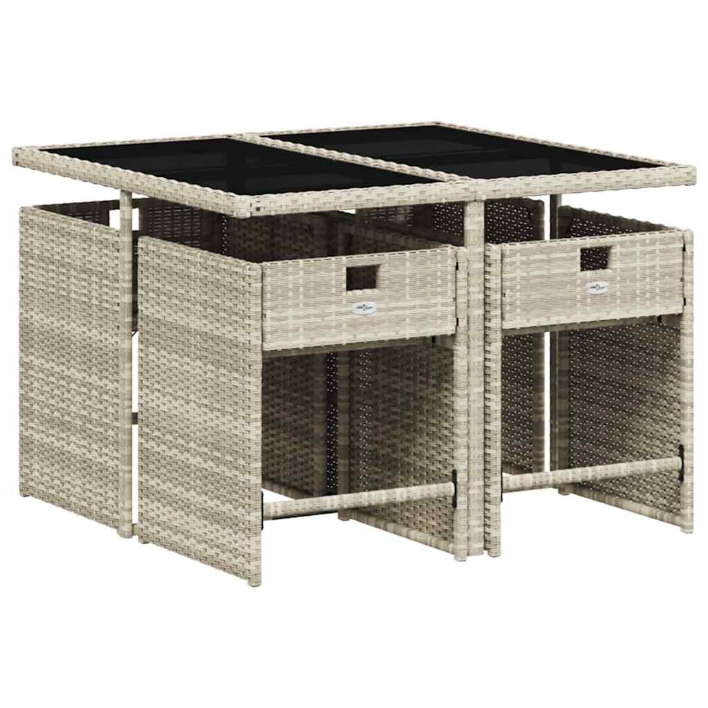 vidaXL 5 Piece Garden Dining Set with Cushions Light Grey Poly Rattan 3