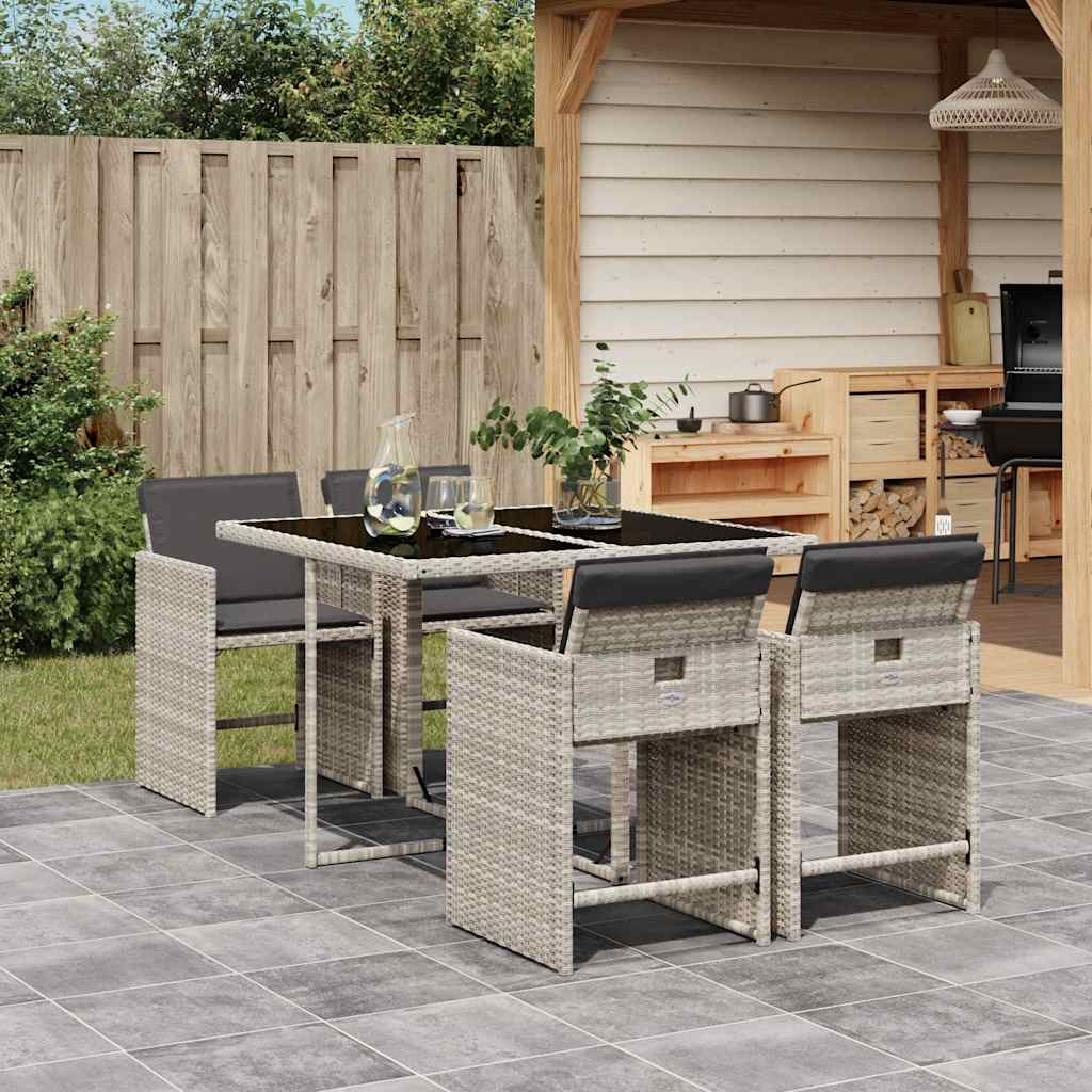 vidaXL 5 Piece Garden Dining Set with Cushions Light Grey Poly Rattan 1