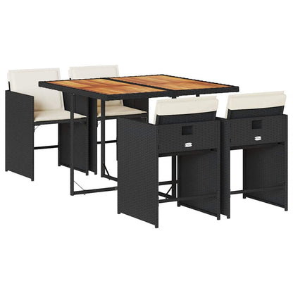 vidaXL 5 Piece Garden Dining Set with Cushions Black Poly Rattan 2