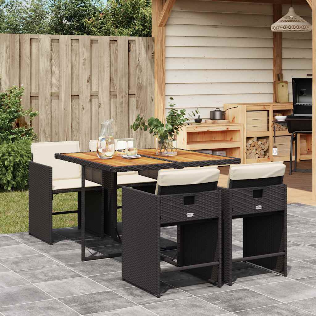 vidaXL 5 Piece Garden Dining Set with Cushions Black Poly Rattan 1