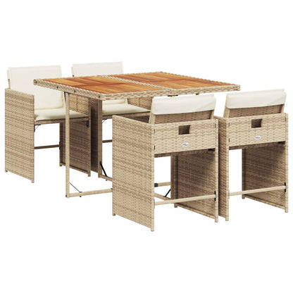 vidaXL 5 Piece Garden Dining Set with Cushions Beige Poly Rattan 2