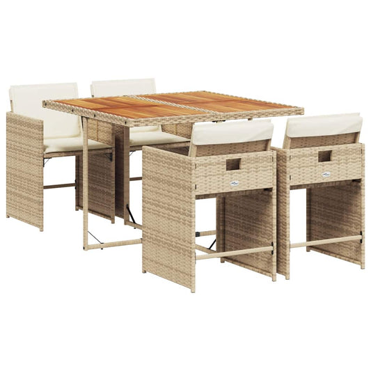 vidaXL 5 Piece Garden Dining Set with Cushions Beige Poly Rattan 2