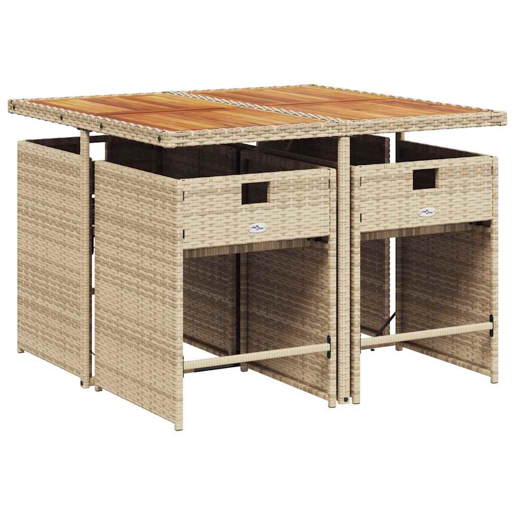 vidaXL 5 Piece Garden Dining Set with Cushions Beige Poly Rattan 3