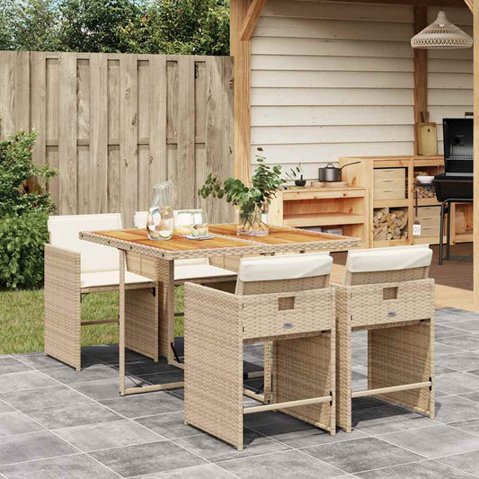 vidaXL 5 Piece Garden Dining Set with Cushions Beige Poly Rattan 1