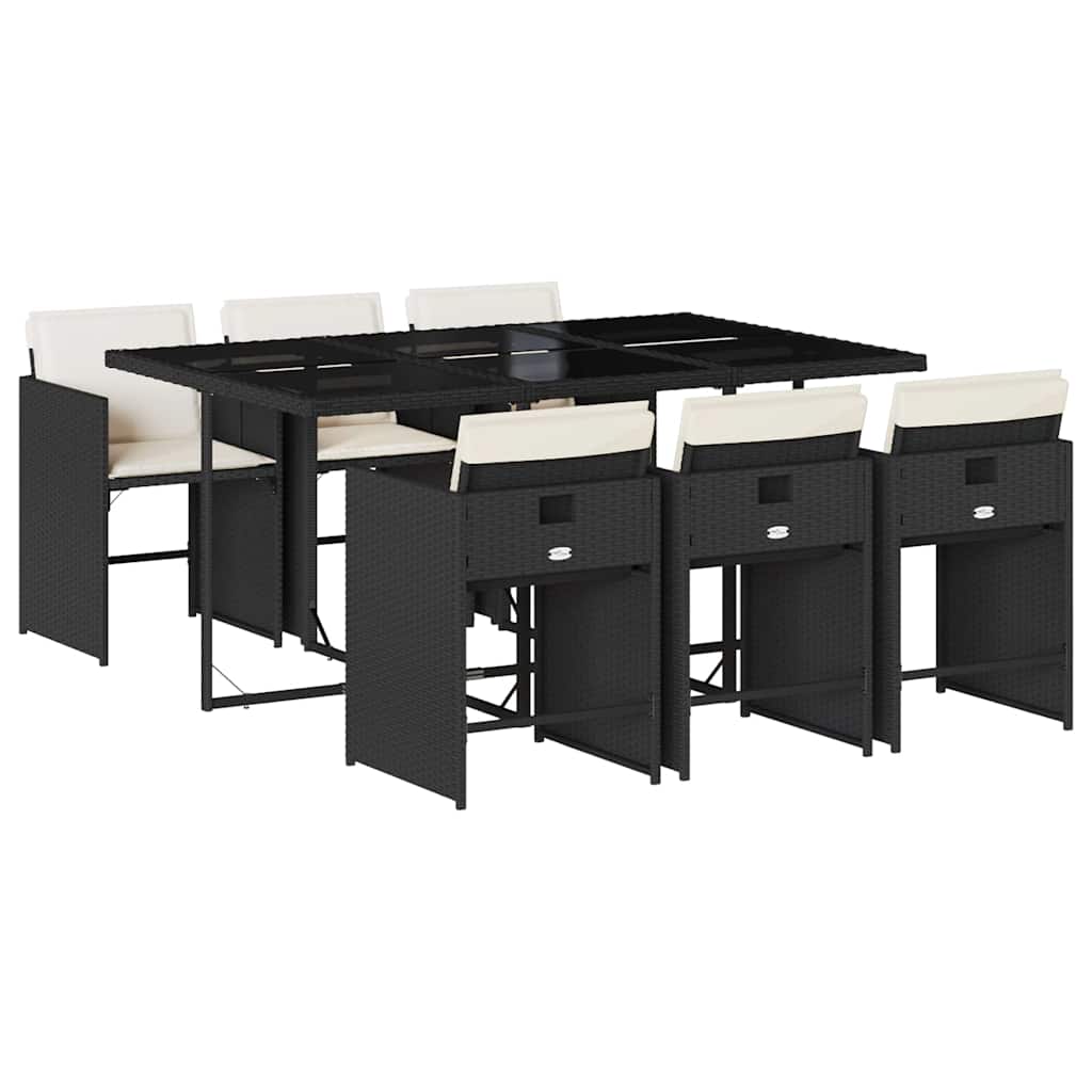vidaXL 7 Piece Garden Dining Set with Cushions Black Poly Rattan 2