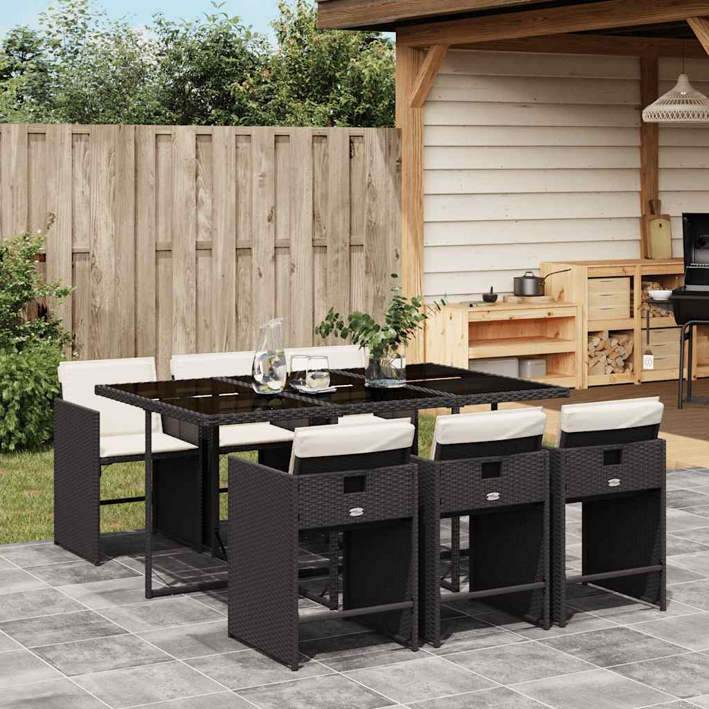vidaXL 7 Piece Garden Dining Set with Cushions Black Poly Rattan 1