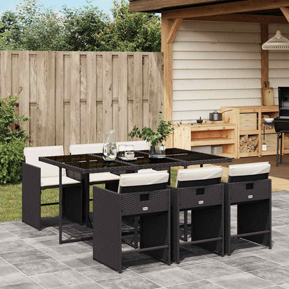 vidaXL 7 Piece Garden Dining Set with Cushions Black Poly Rattan 1