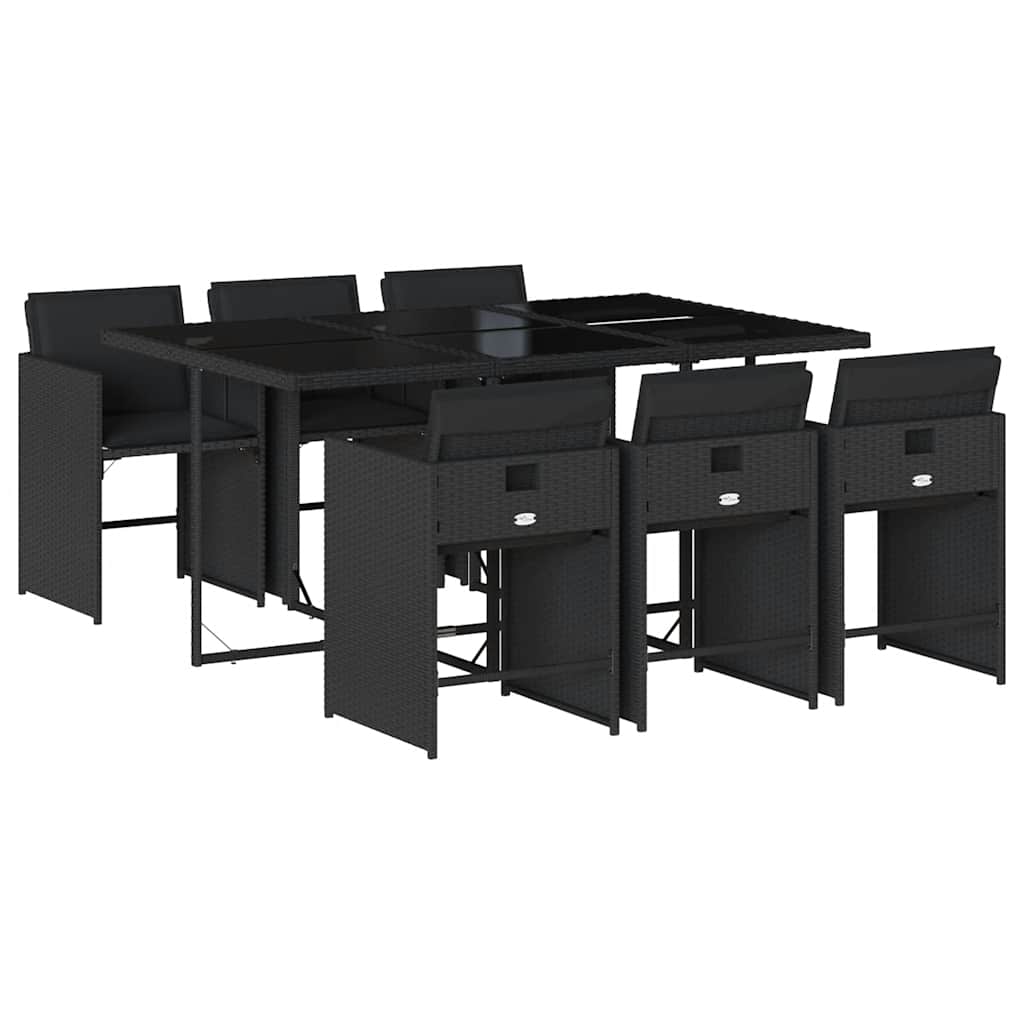 vidaXL 7 Piece Garden Dining Set with Cushions Black Poly Rattan 2
