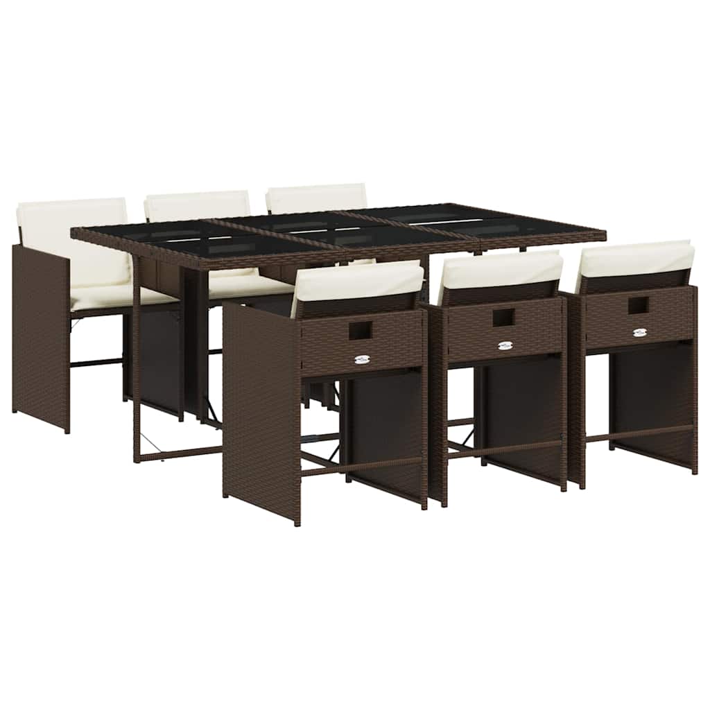 vidaXL 7 Piece Garden Dining Set with Cushions Brown Poly Rattan 2
