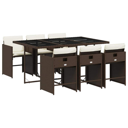 vidaXL 7 Piece Garden Dining Set with Cushions Brown Poly Rattan 2