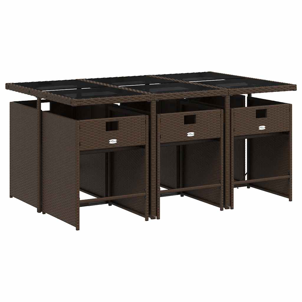 vidaXL 7 Piece Garden Dining Set with Cushions Brown Poly Rattan 3