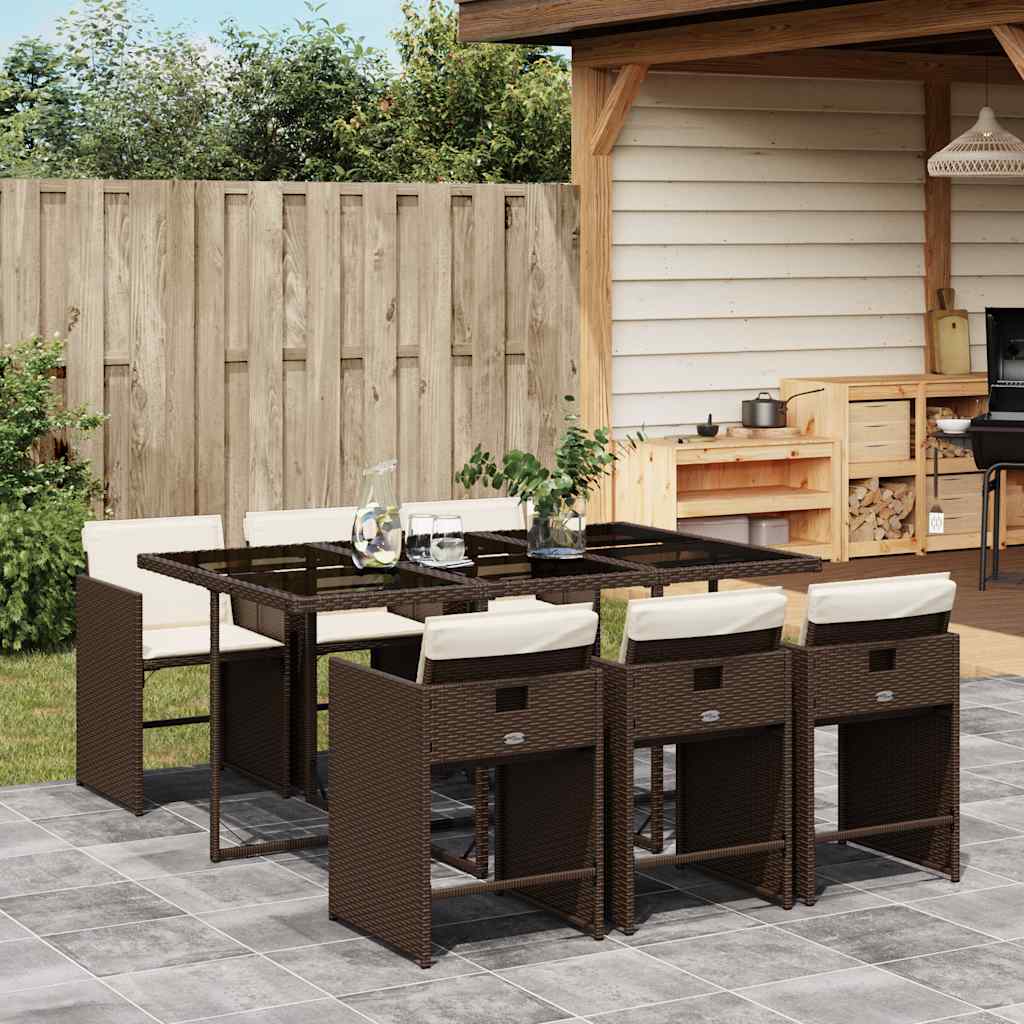 vidaXL 7 Piece Garden Dining Set with Cushions Brown Poly Rattan 1