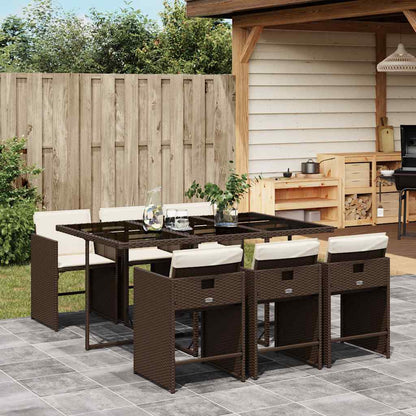 vidaXL 7 Piece Garden Dining Set with Cushions Brown Poly Rattan 1