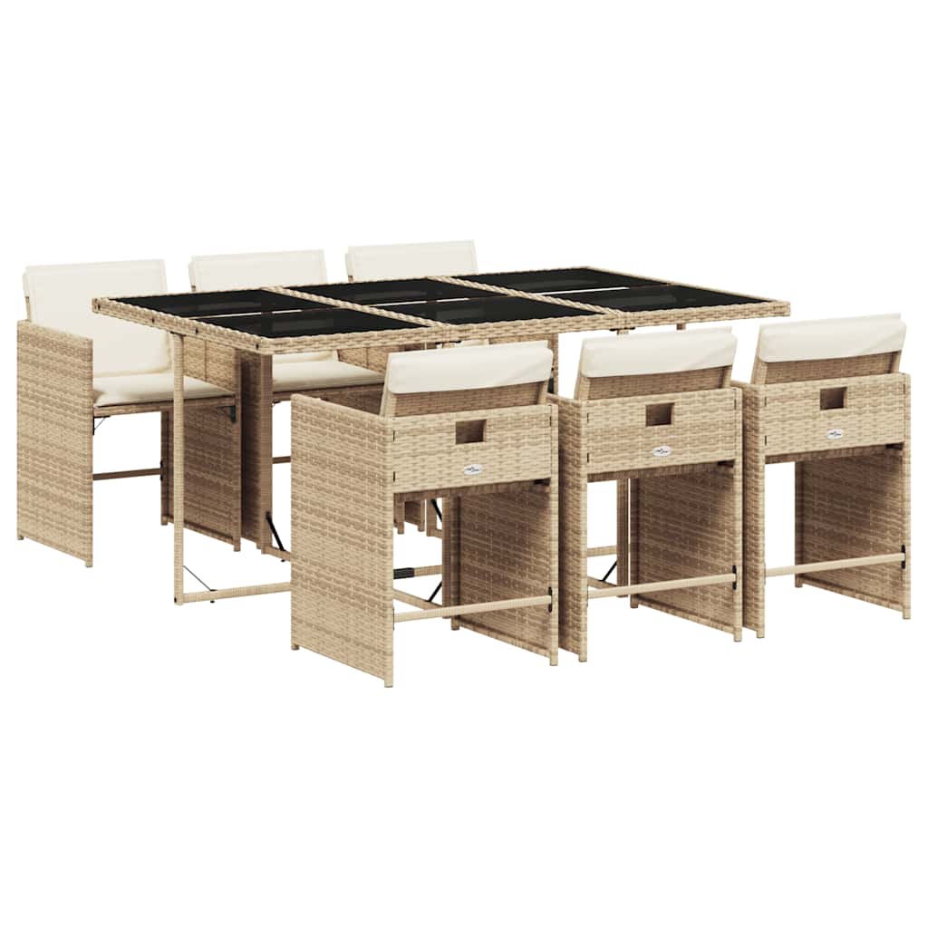 vidaXL 7 Piece Garden Dining Set with Cushions Beige Poly Rattan 2