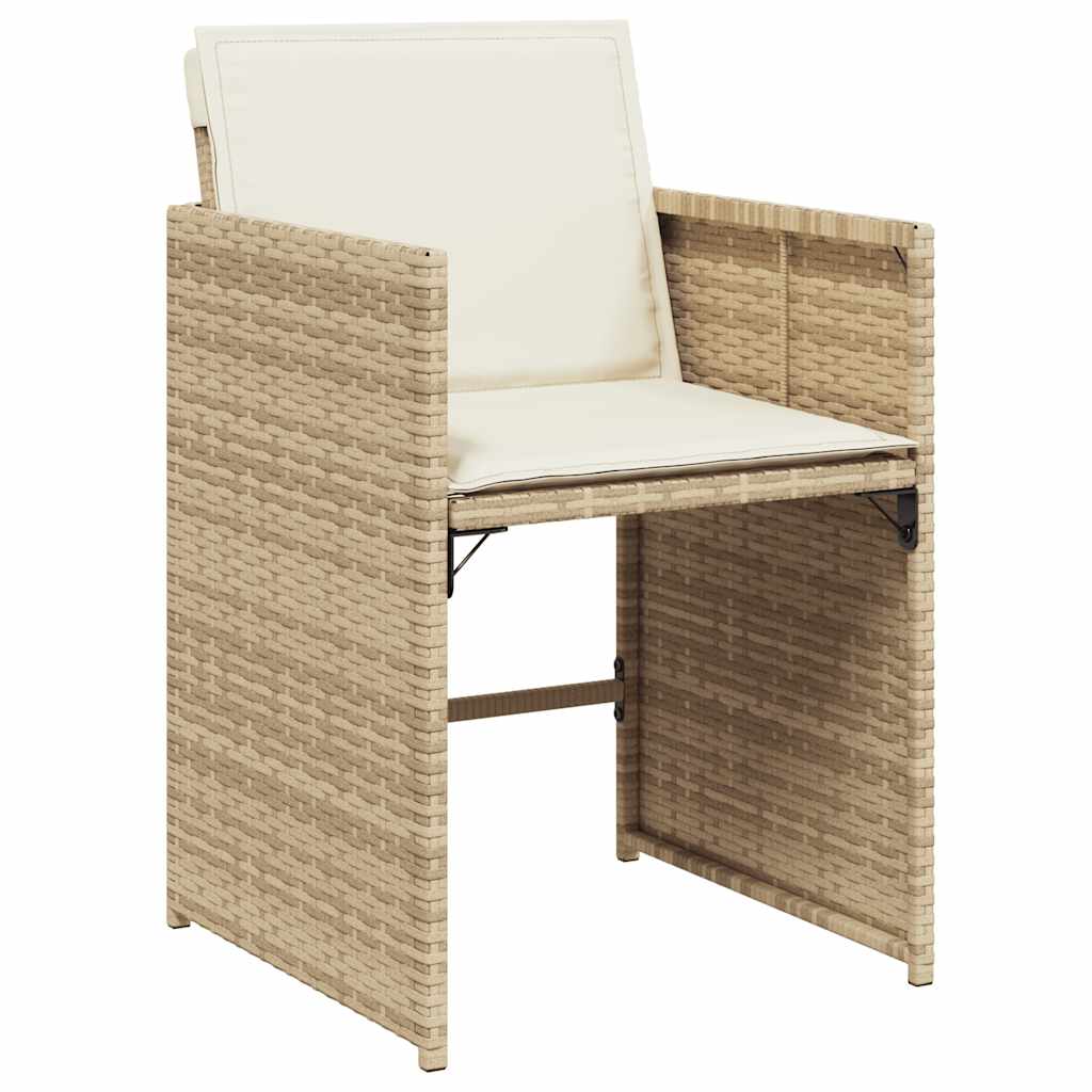 vidaXL 7 Piece Garden Dining Set with Cushions Beige Poly Rattan 5