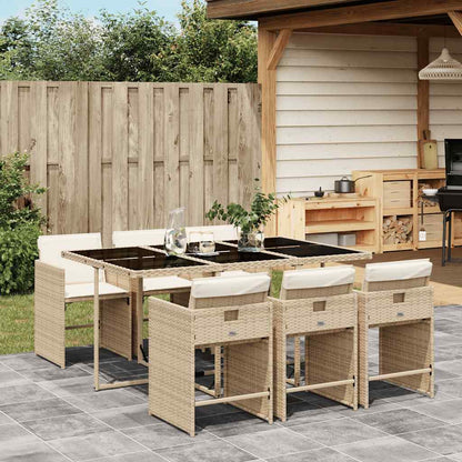 vidaXL 7 Piece Garden Dining Set with Cushions Beige Poly Rattan 1