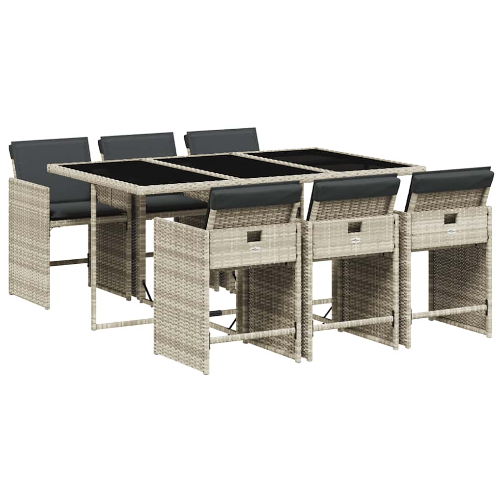 vidaXL 7 Piece Garden Dining Set with Cushions Light Grey Poly Rattan 2