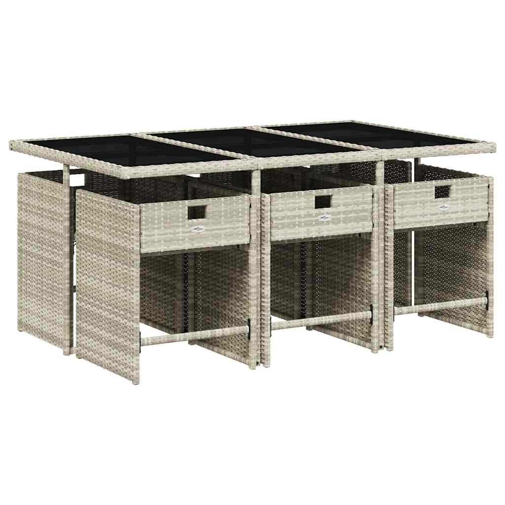 vidaXL 7 Piece Garden Dining Set with Cushions Light Grey Poly Rattan 3