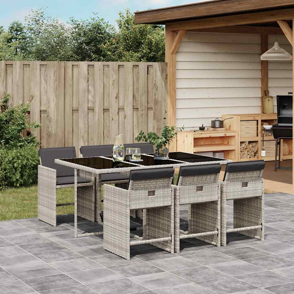 vidaXL 7 Piece Garden Dining Set with Cushions Light Grey Poly Rattan 1