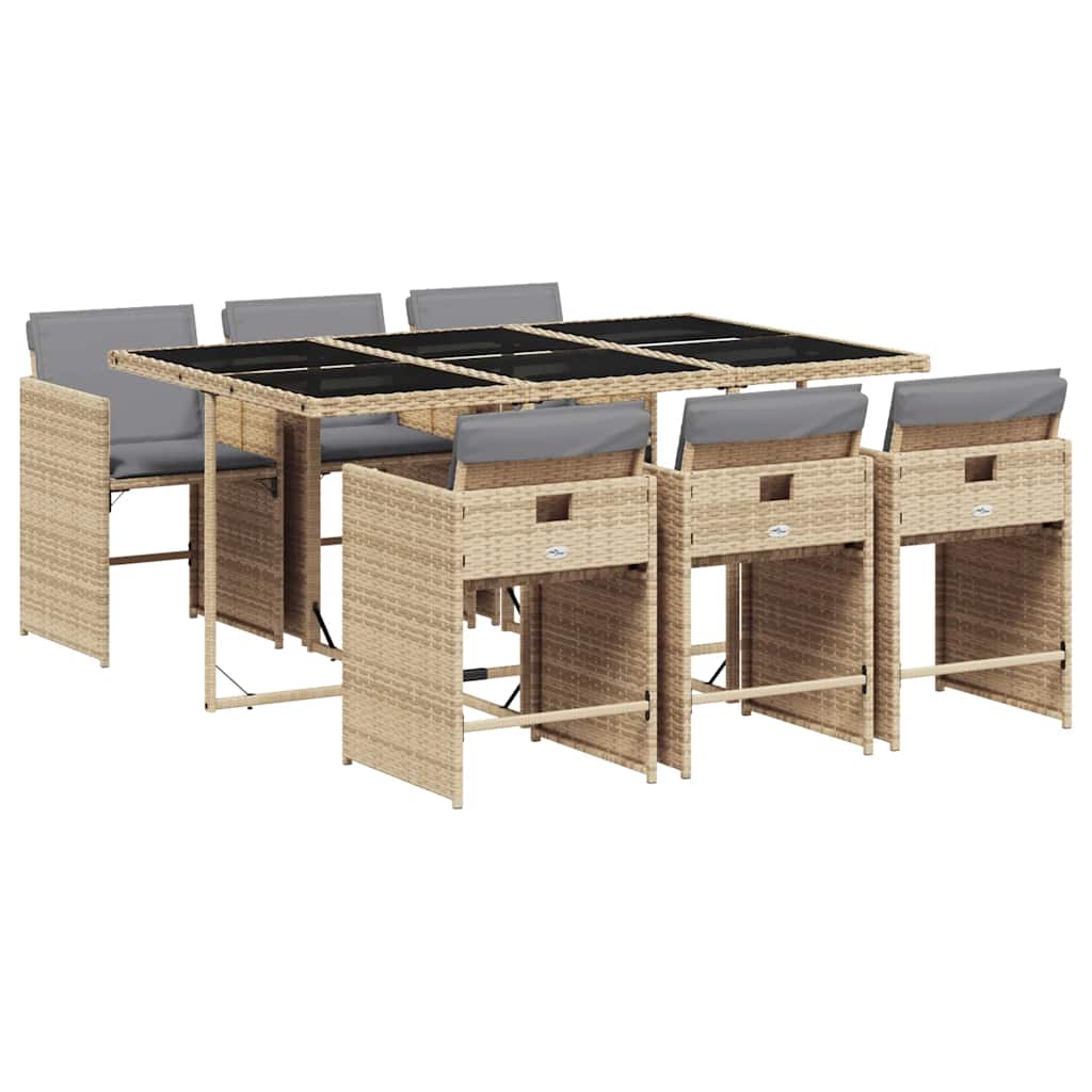 vidaXL 7 Piece Garden Dining Set with Cushions Mix Beige Poly Rattan 2