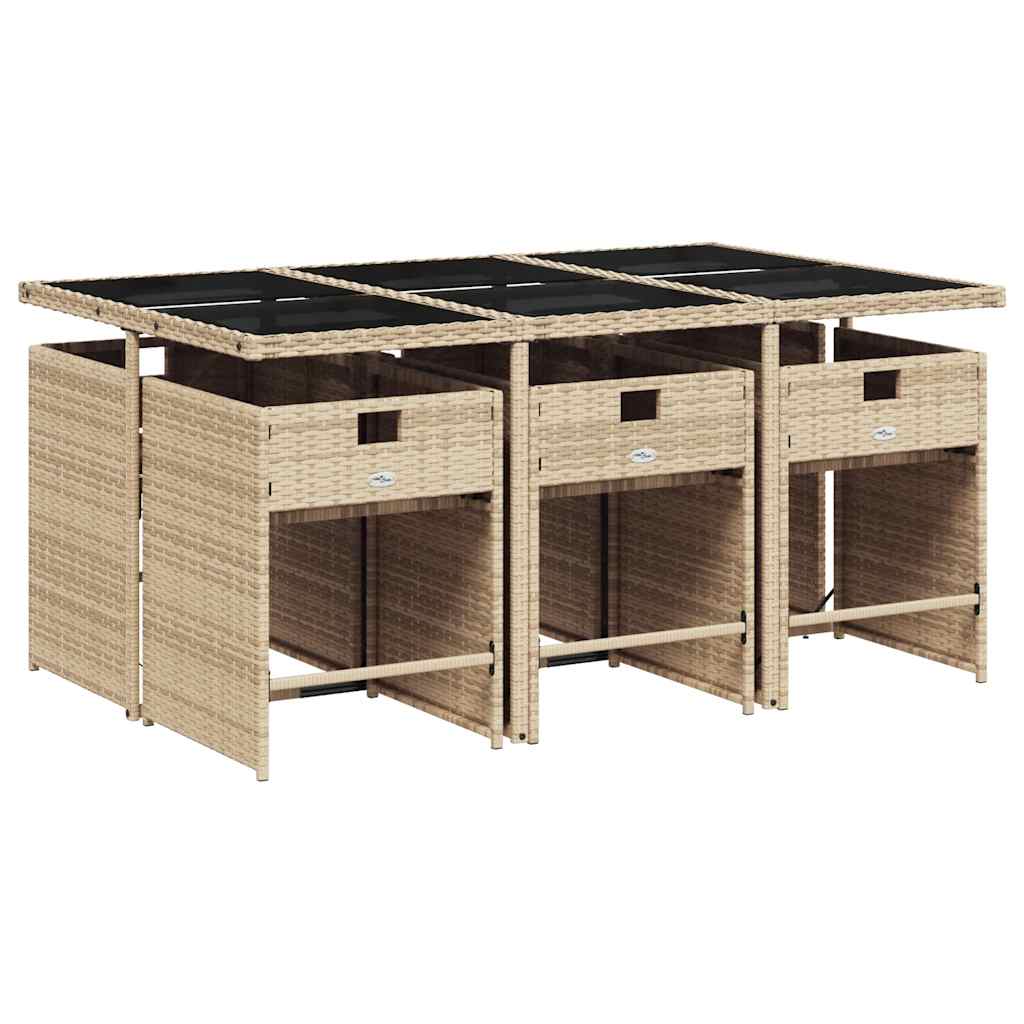 vidaXL 7 Piece Garden Dining Set with Cushions Mix Beige Poly Rattan 3