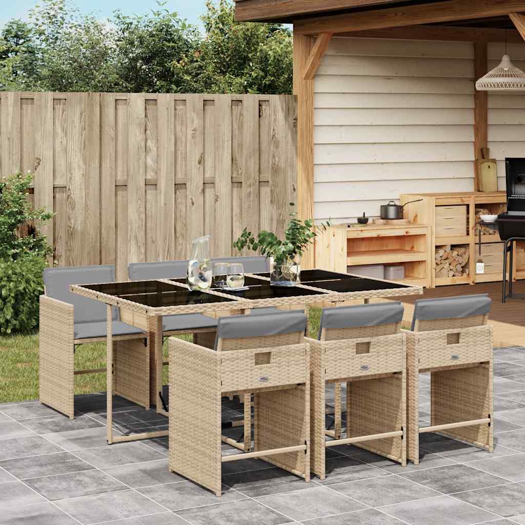 vidaXL 7 Piece Garden Dining Set with Cushions Mix Beige Poly Rattan 1