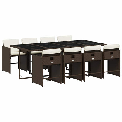 vidaXL 9 Piece Garden Dining Set with Cushions Brown Poly Rattan 2