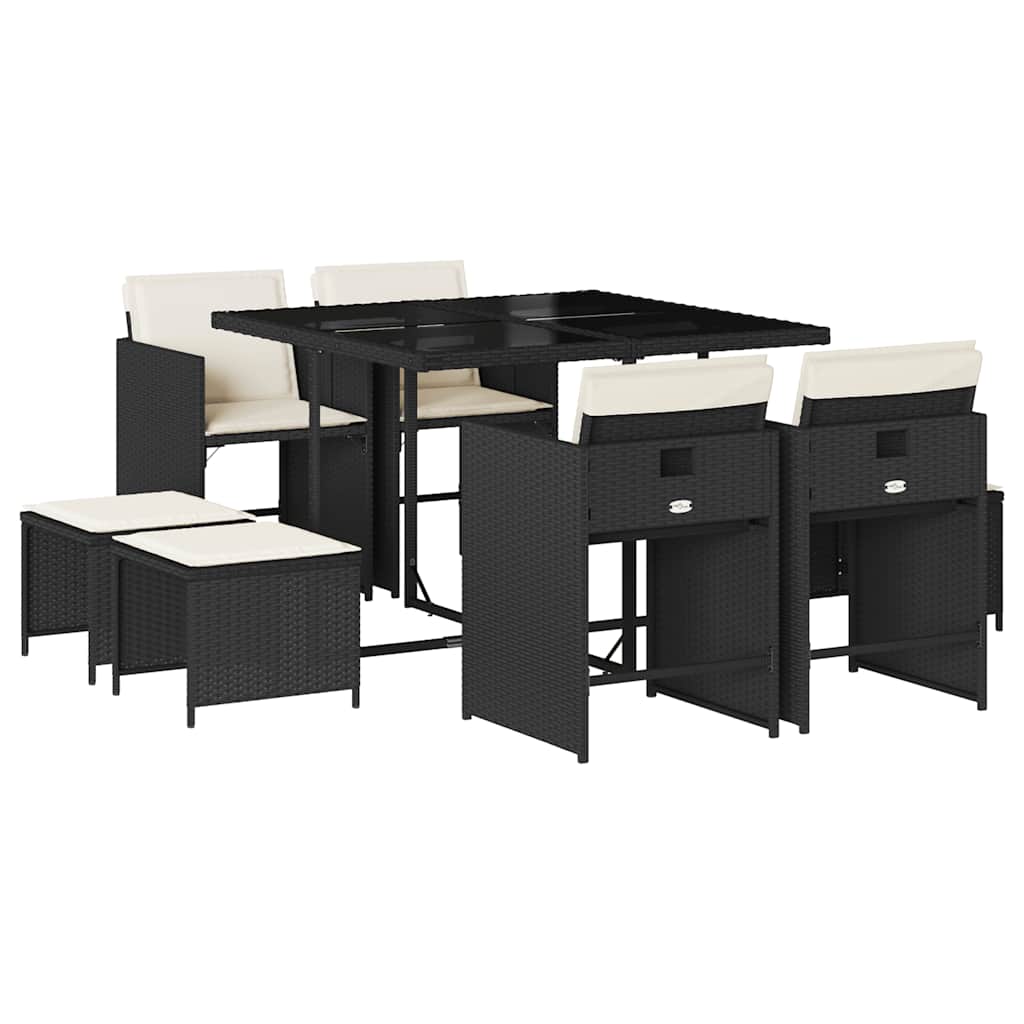 vidaXL 9 Piece Garden Dining Set with Cushions Black Poly Rattan 2