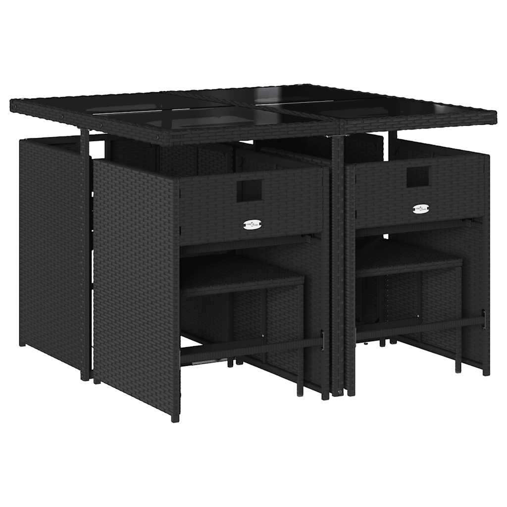vidaXL 9 Piece Garden Dining Set with Cushions Black Poly Rattan 3