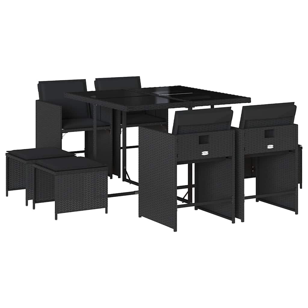 vidaXL 9 Piece Garden Dining Set with Cushions Black Poly Rattan 2
