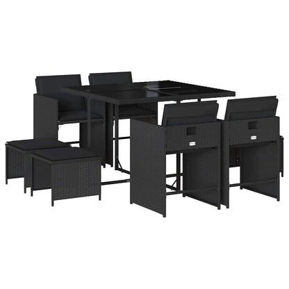 vidaXL 9 Piece Garden Dining Set with Cushions Black Poly Rattan 2